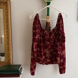 INC International Concepts Red Floral Velvet Blouse